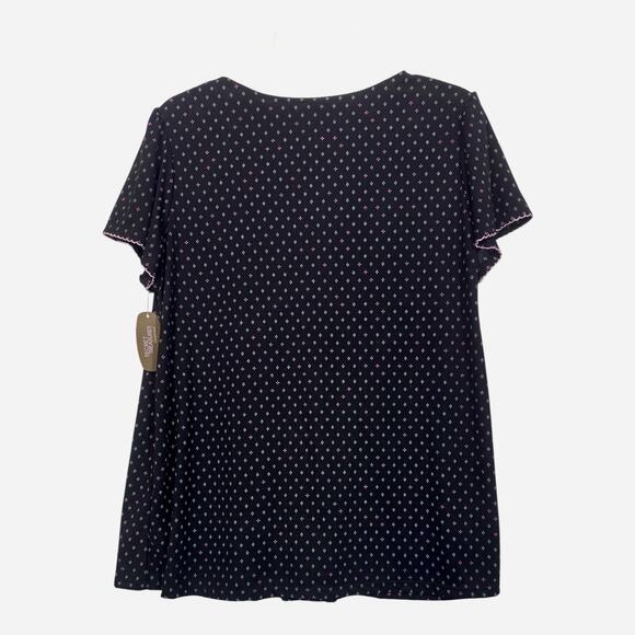 Short Sleeve Button Pajama Top Loungewear L Lace Trim Black Dark Cottage Girly - Picture 3 of 7